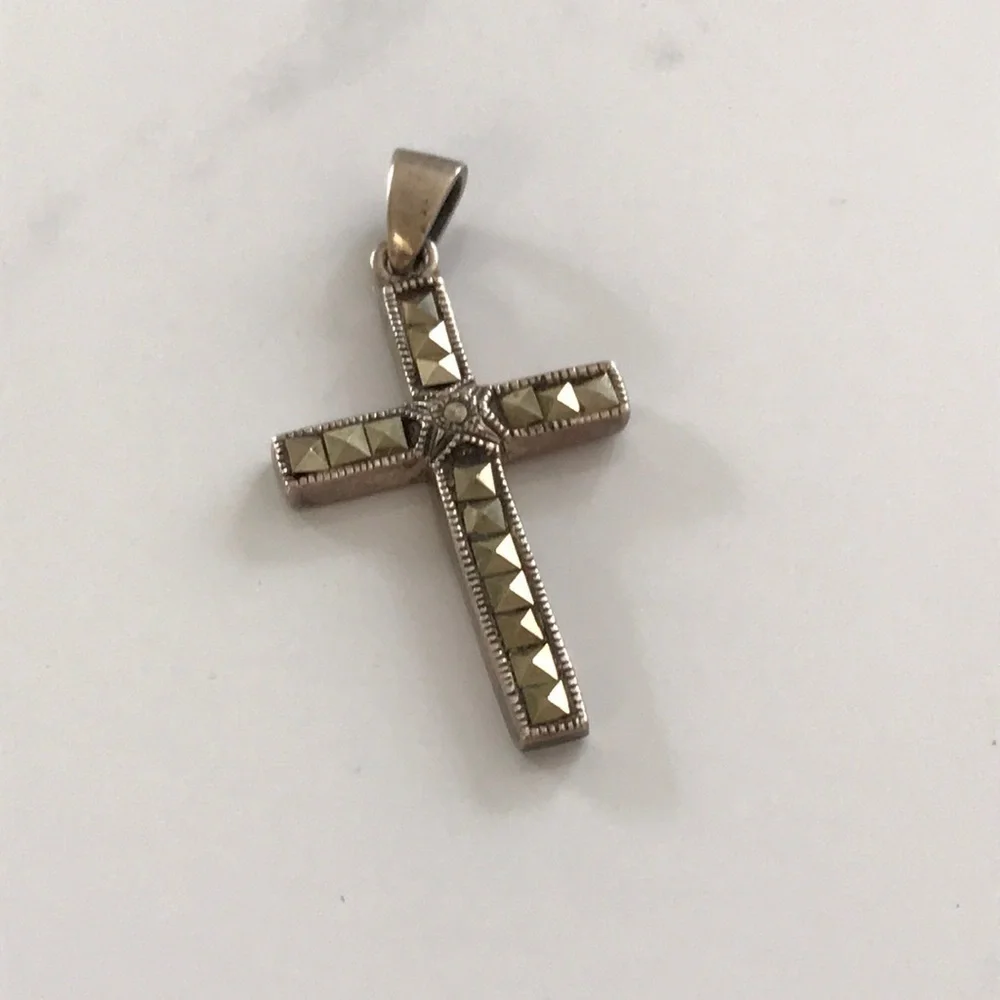 Vintage Sterling Silver Marcasite Cross Pendant